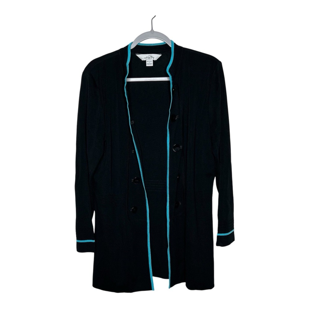 Ming Wang Sweater Womens Large Black Cardigan Knit Open Drapey Stretch Button‎